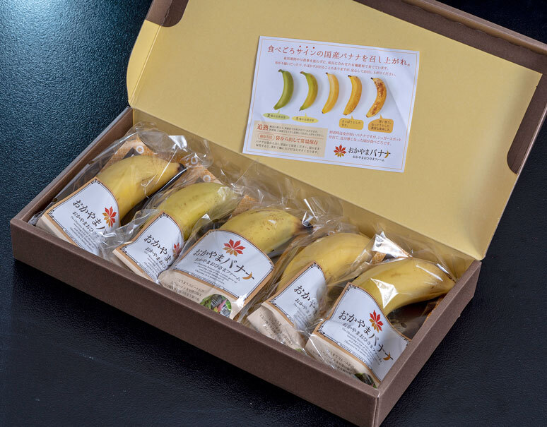 皮ごと食べられる おかやまバナナ グロスミシェル種 Mサイズ 5本入り 化粧箱 岡山県産 有機栽培 凍結解凍覚醒法 豊洲市場ドットコム